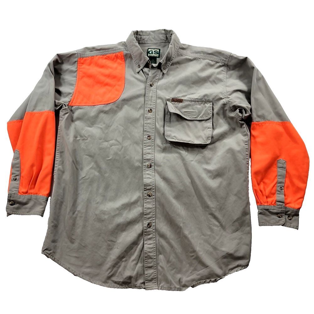 Gander Mountain Guide Shirt GS Mens Large‎ Tan with Safety Orange Hunting Hunt